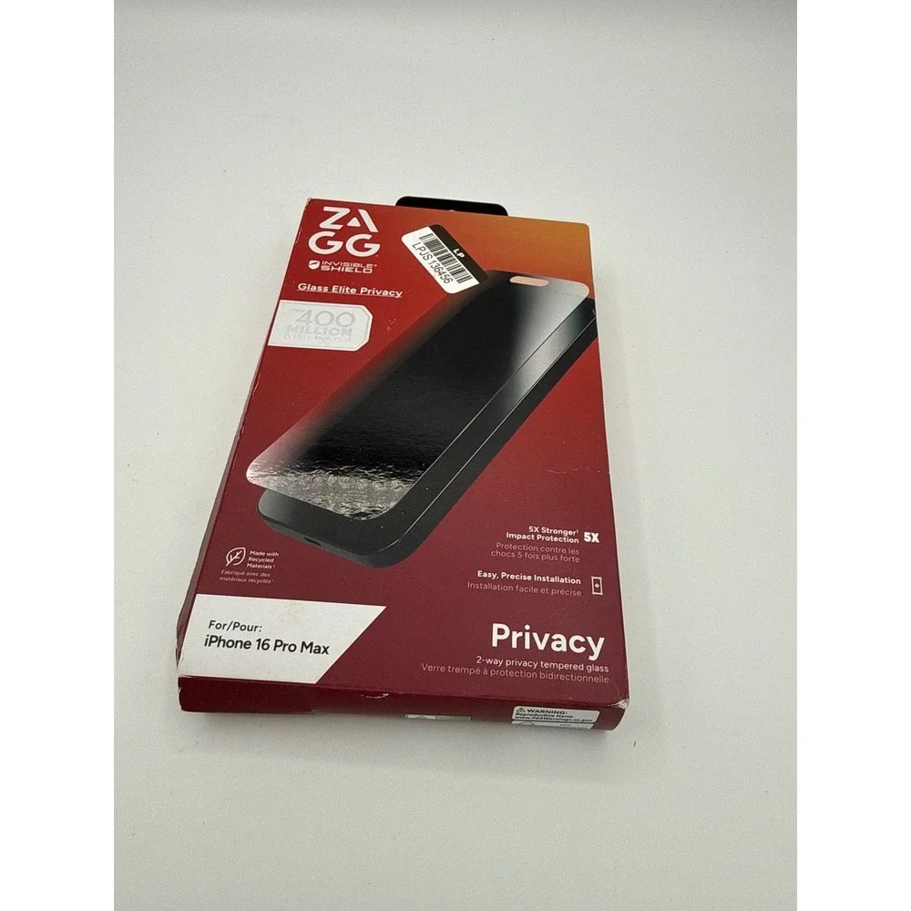 ZAGG Screen Protector iPhone 16 Pro Max Black New Glass Elite Privacy 5X Strongr